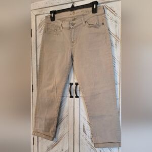 7 For All Mankind  Women's Beige Skinny Crop&Roll